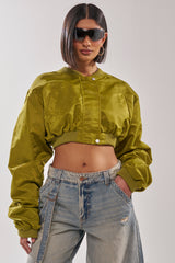 TAKE IT EASY CROPPED BOMBER IN GREEN