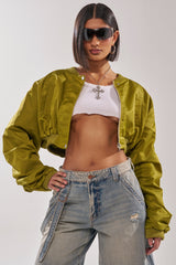 TAKE IT EASY CROPPED BOMBER IN GREEN