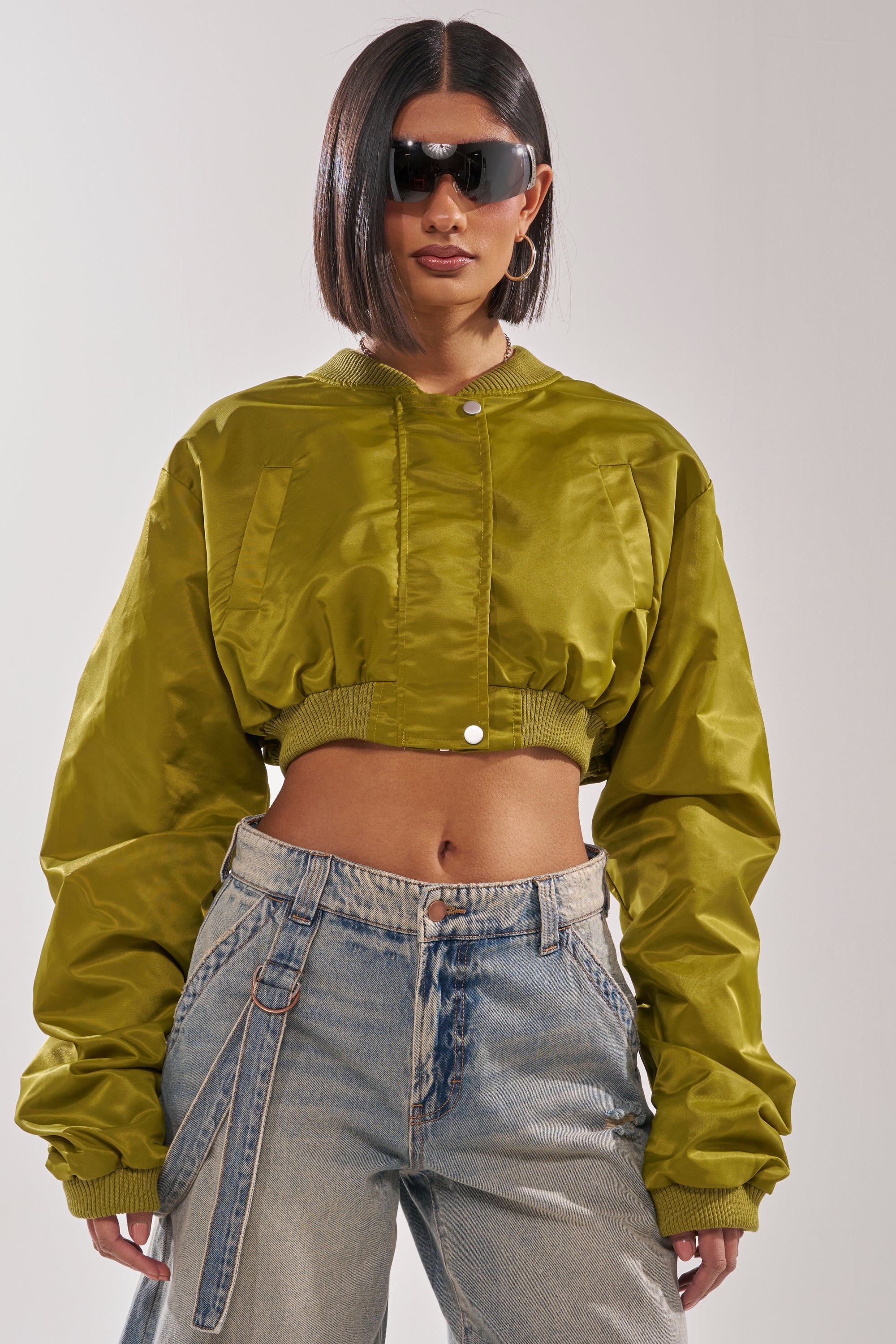 TAKE IT EASY CROPPED BOMBER IN GREEN
