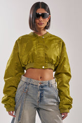 TAKE IT EASY CROPPED BOMBER IN GREEN