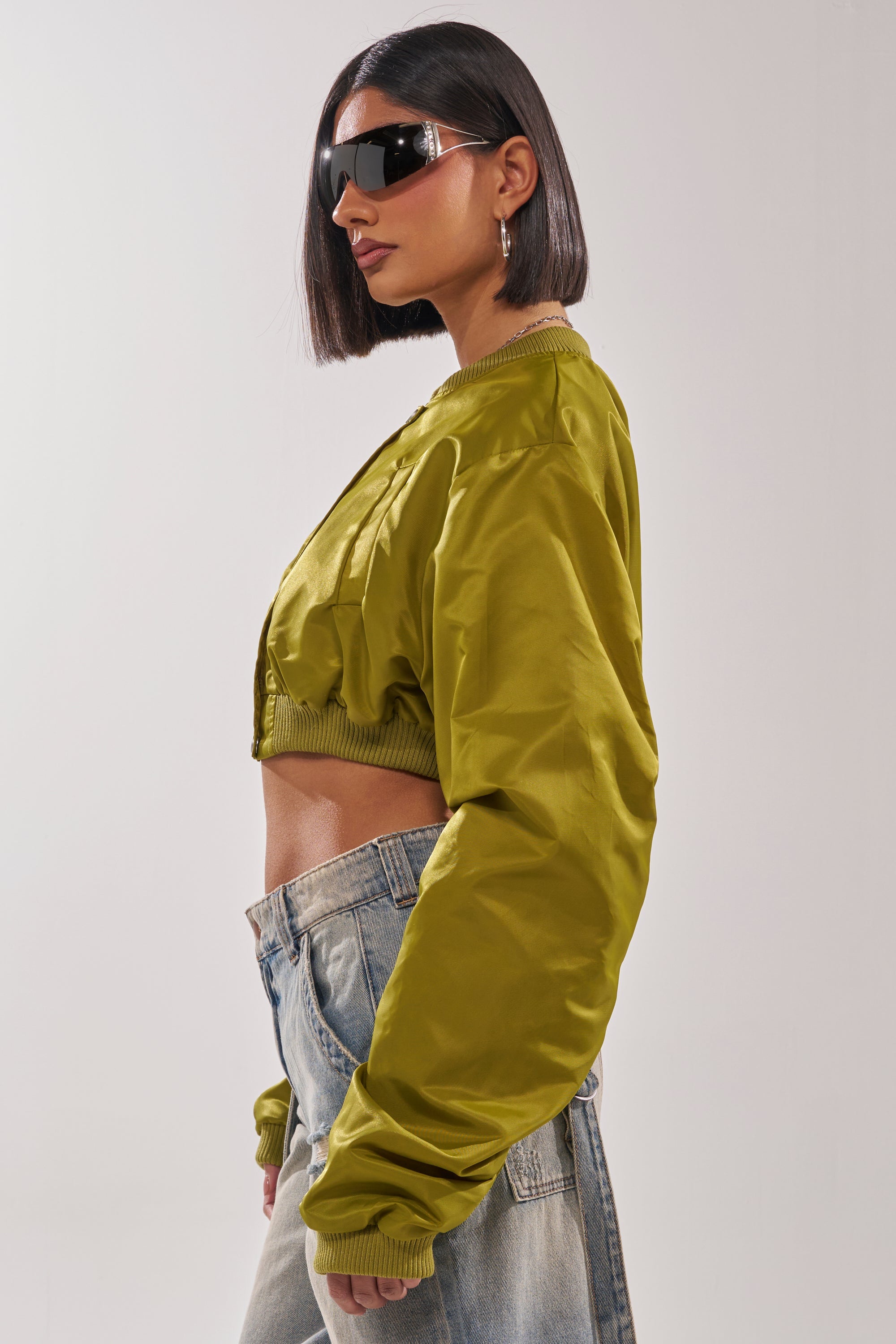 TAKE IT EASY CROPPED BOMBER IN GREEN
