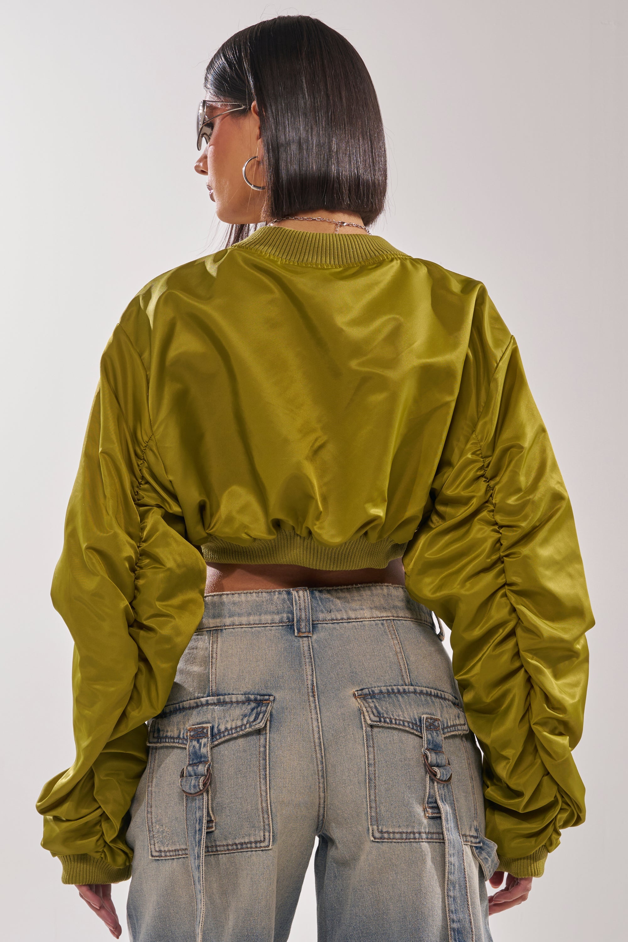 TAKE IT EASY CROPPED BOMBER IN GREEN