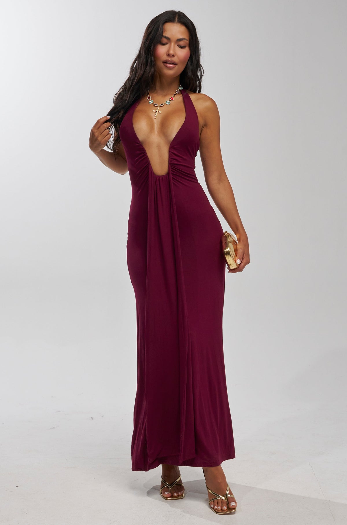 MAKE YOU LOSE YOUR MIND MAXI DRESS IN BURGUNDY