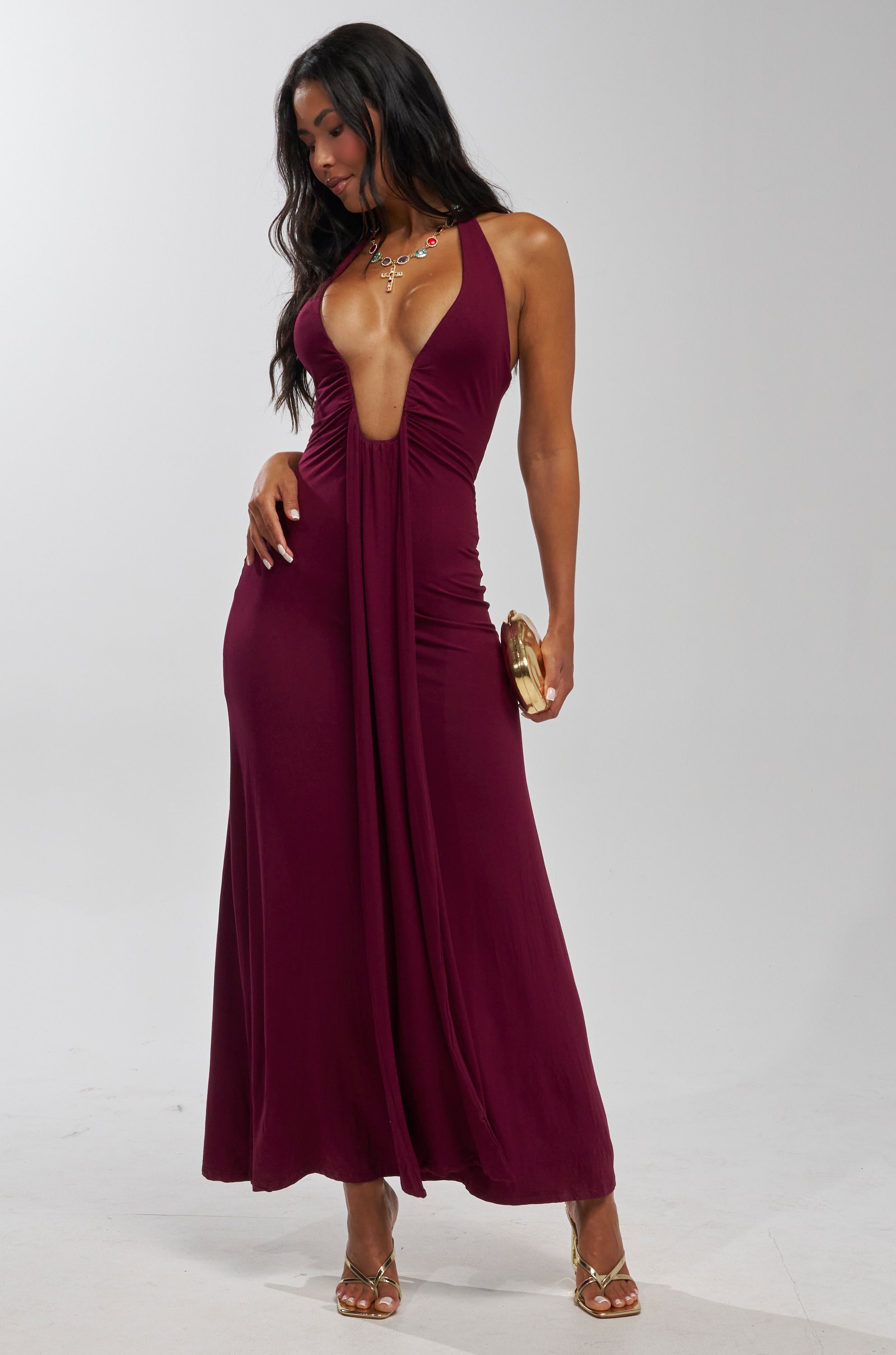 MAKE YOU LOSE YOUR MIND MAXI DRESS IN BURGUNDY
