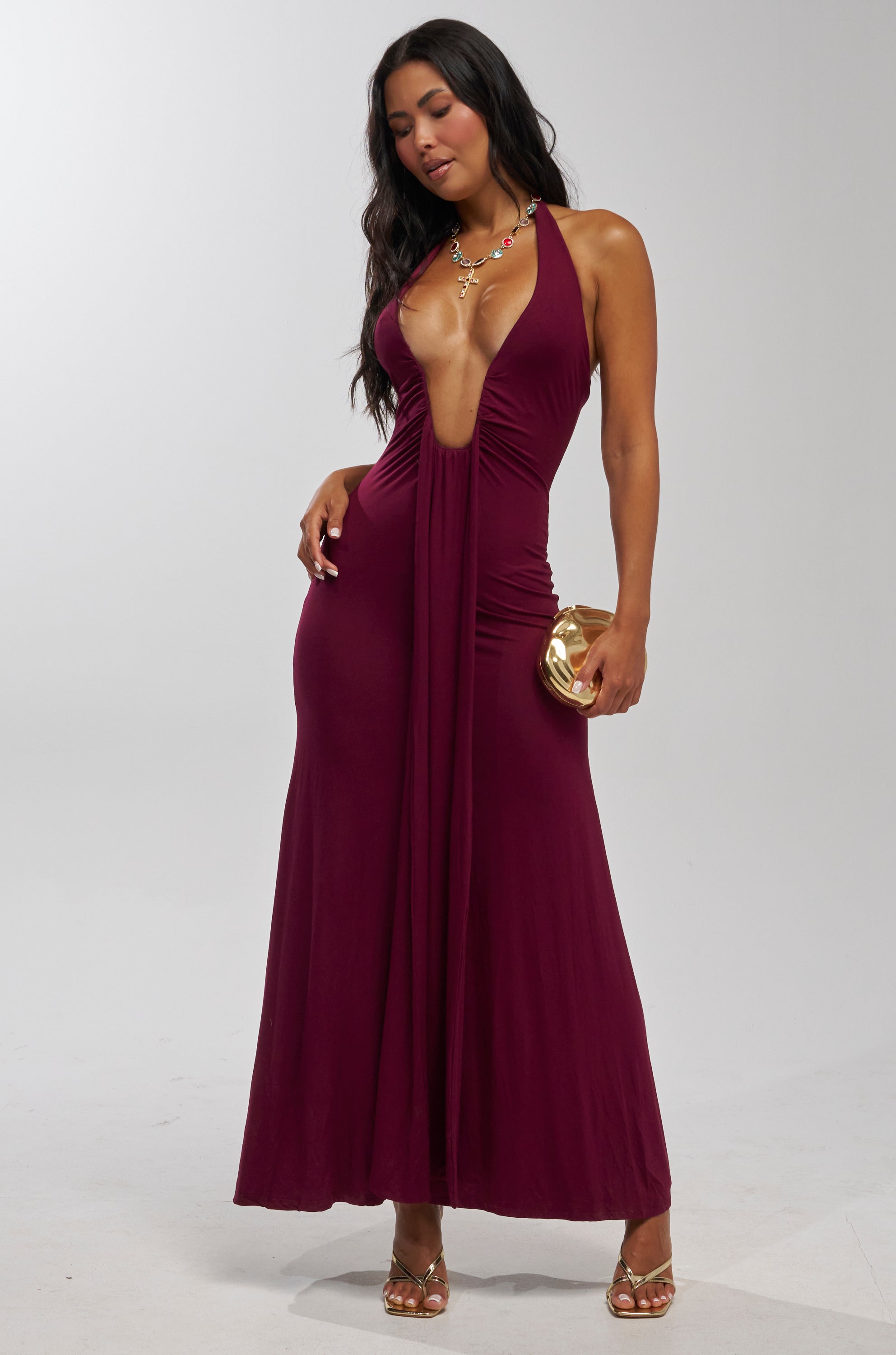 MAKE YOU LOSE YOUR MIND MAXI DRESS IN BURGUNDY