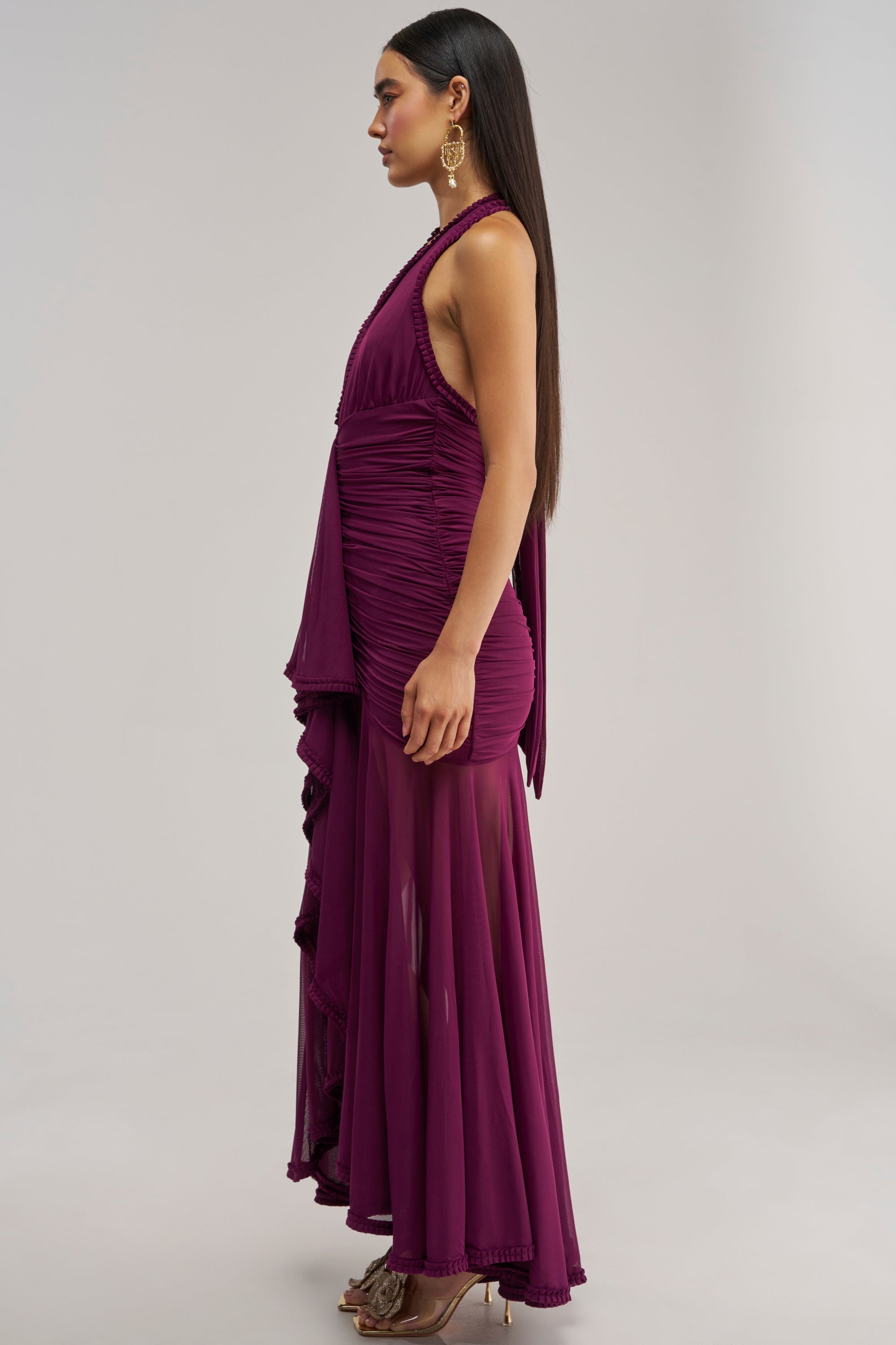 SWEET SUNSET MESH MAXI DRESS IN PLUM