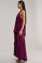 SWEET SUNSET MESH MAXI DRESS IN PLUM