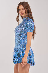 FAR FROM BASIC SEQUIN MINI DRESS IN BLUE