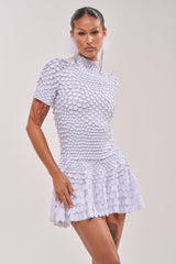 FAR FROM BASIC SEQUIN MINI DRESS IN WHITE