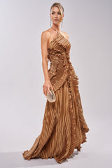 CELESTE RUFFLE MAXI DRESS IN BRONZE
