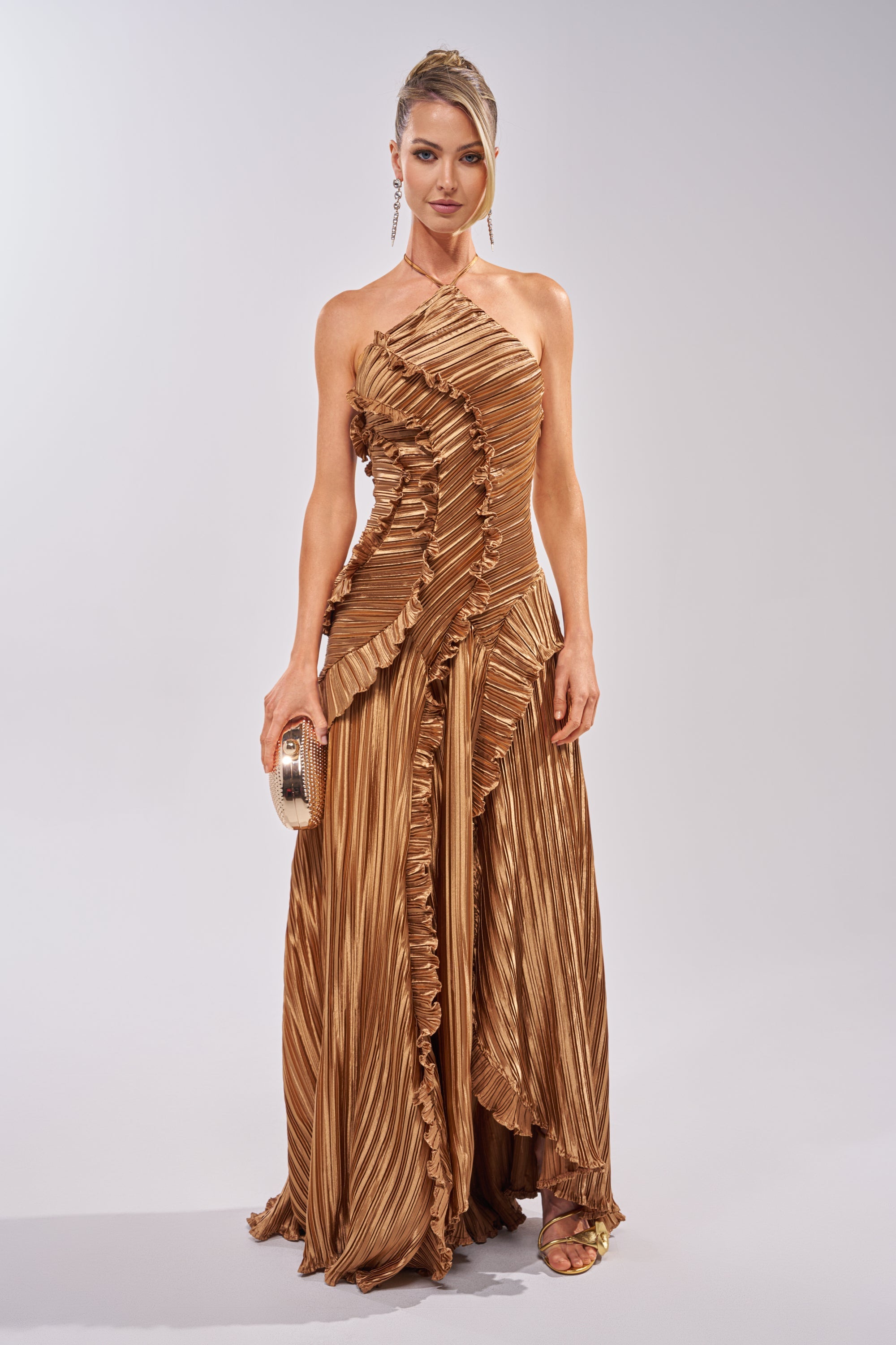 CELESTE RUFFLE MAXI DRESS IN BRONZE