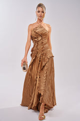 CELESTE RUFFLE MAXI DRESS IN BRONZE