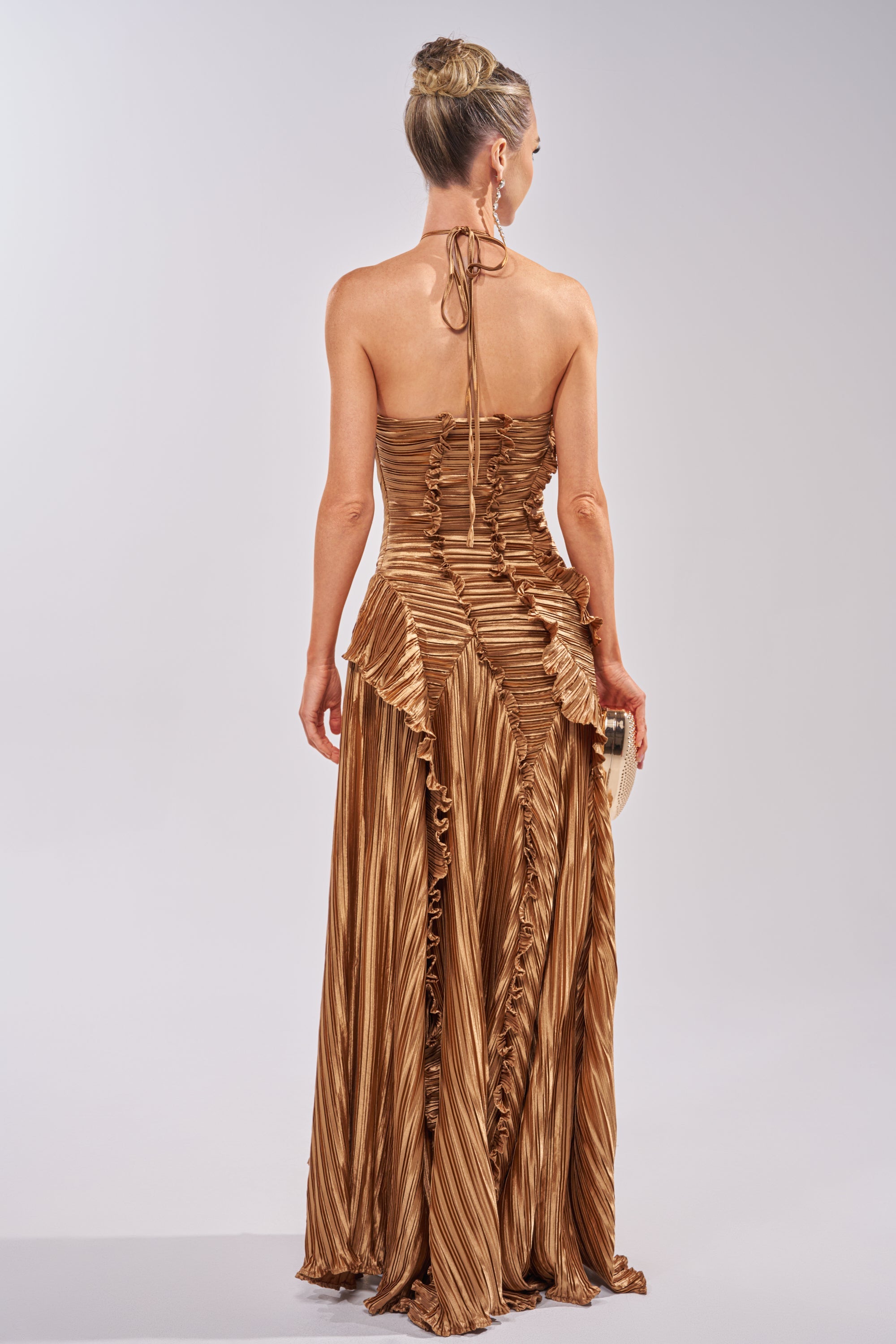 CELESTE RUFFLE MAXI DRESS IN BRONZE