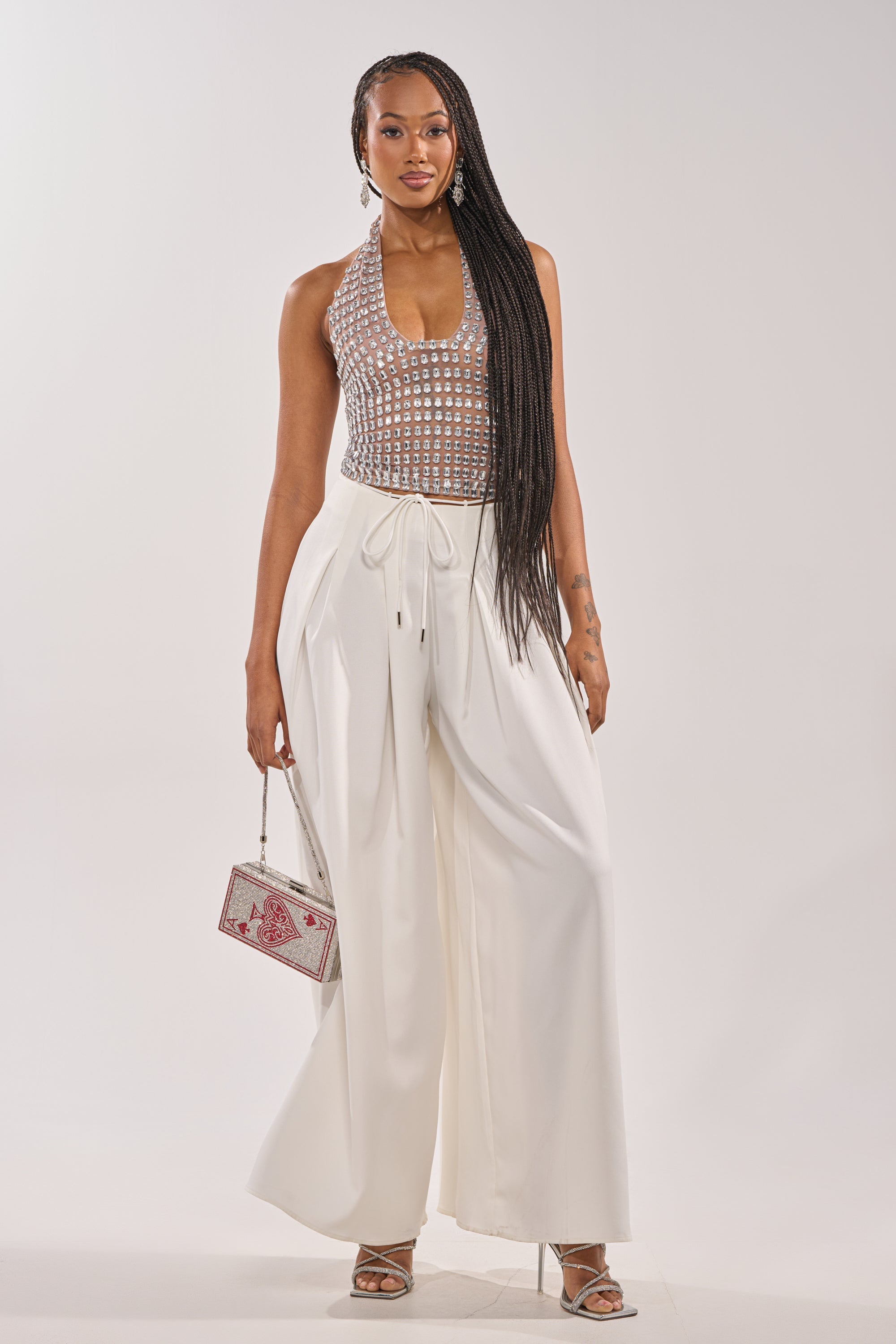 SPARKLING LIGHTS RHINESTONE HALTER TOP