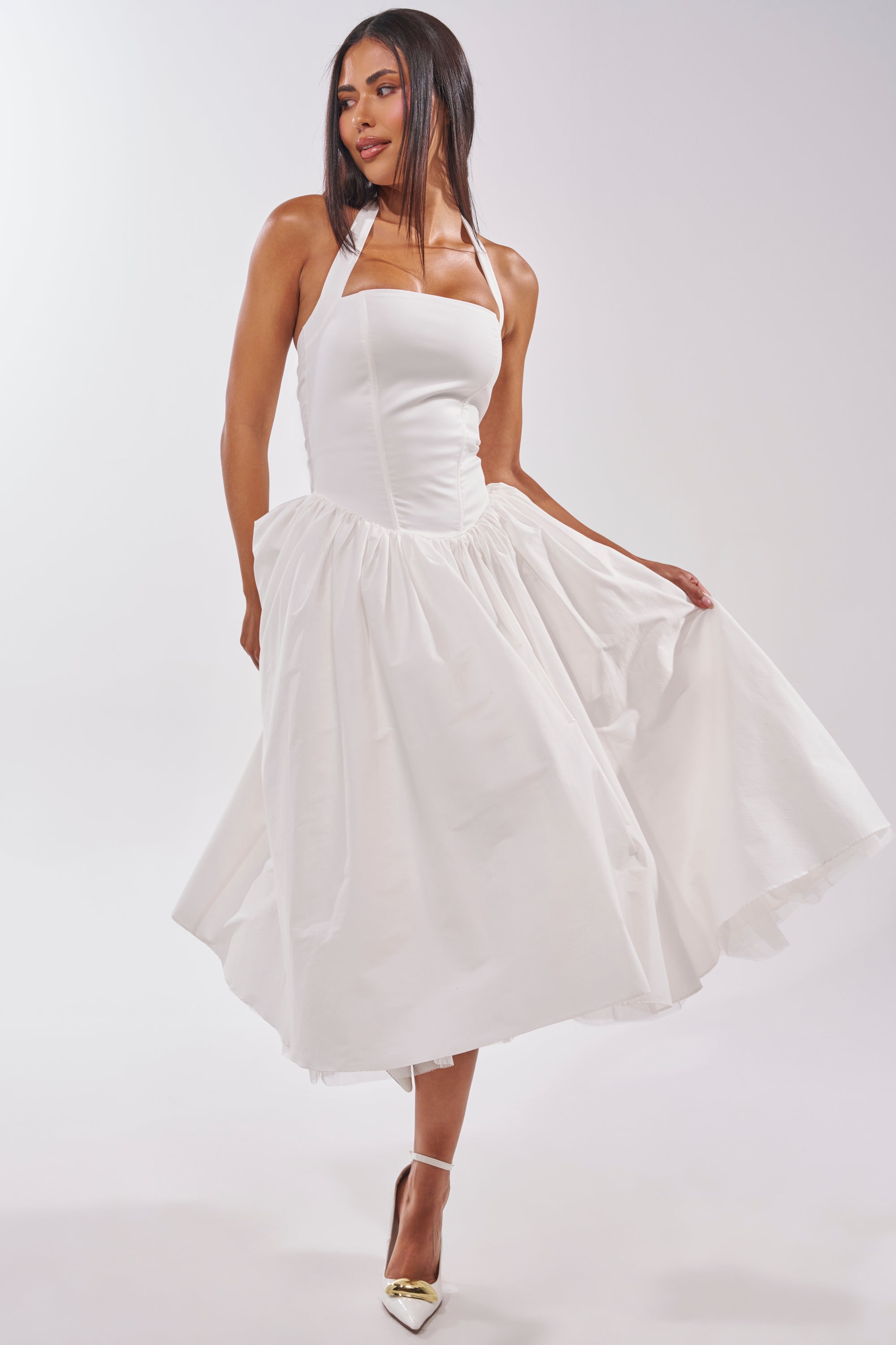 SUNDAY AFTERNOON POPLIN MIDI DRESS IN WHITE