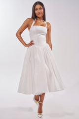 SUNDAY AFTERNOON POPLIN MIDI DRESS IN WHITE