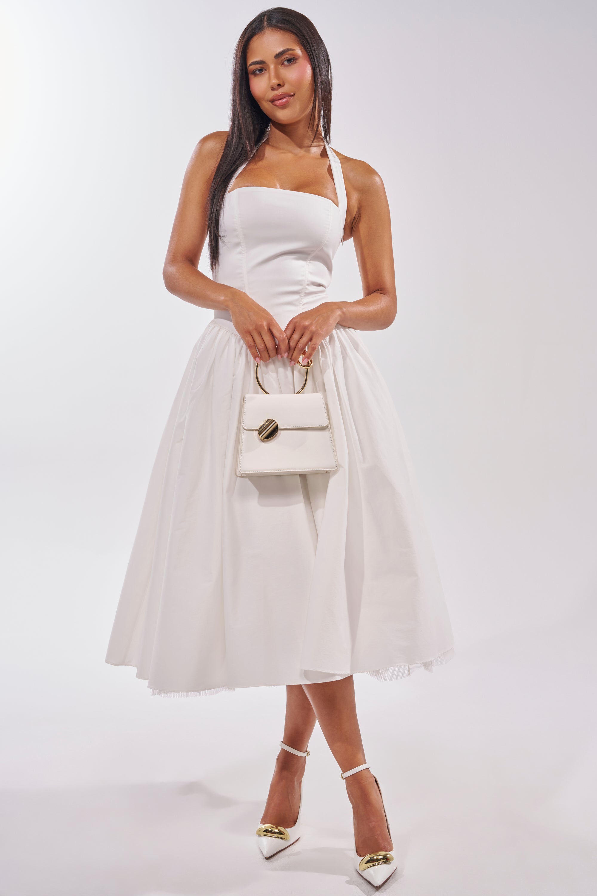 SUNDAY AFTERNOON POPLIN MIDI DRESS IN WHITE