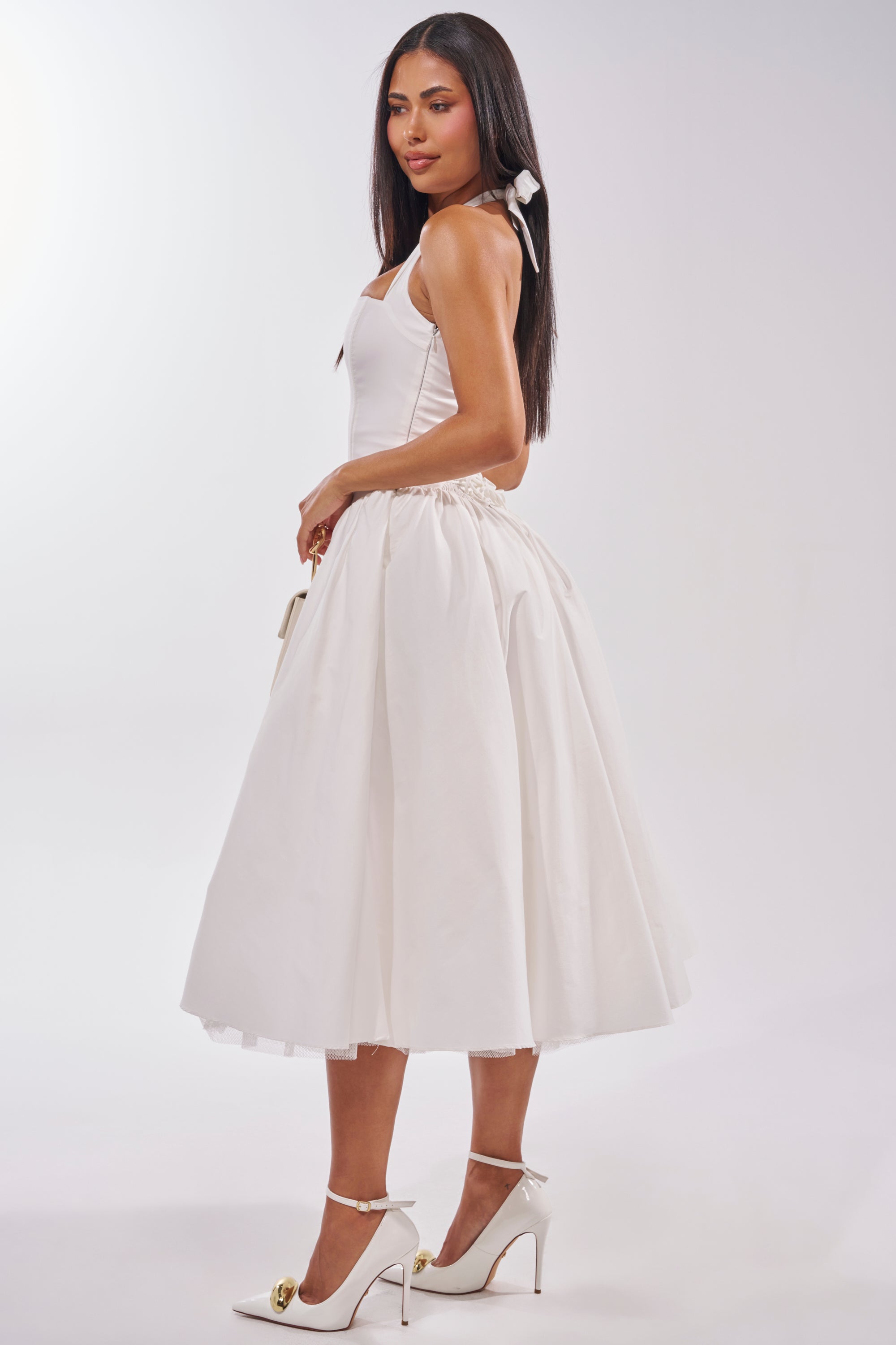 SUNDAY AFTERNOON POPLIN MIDI DRESS IN WHITE