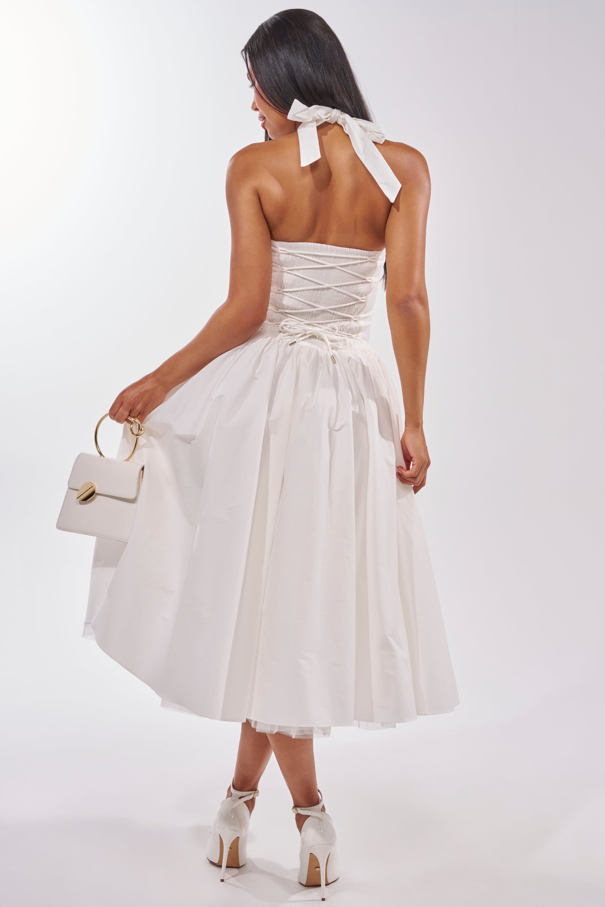 SUNDAY AFTERNOON POPLIN MIDI DRESS IN WHITE