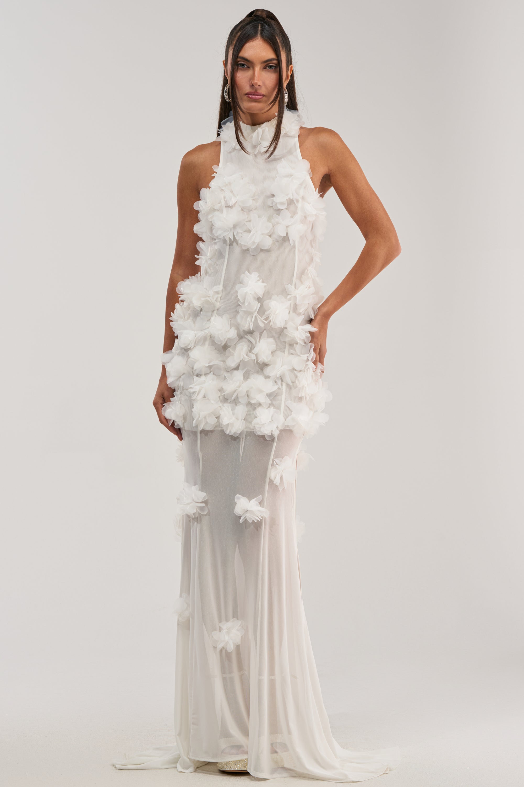 PARTY FAVOR RUFFLE MAXI DRESS IN WHITE