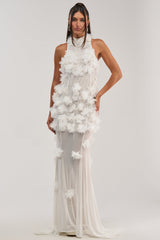 PARTY FAVOR RUFFLE MAXI DRESS IN WHITE