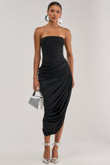 BOLD MOVES STRAPLESS LACE UP MIDI DRESS