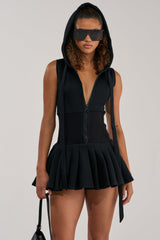 REBEL WITH A CAUSE HOODED MINI DRESS IN BLACK