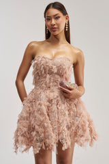 PRETTY PLEASE FLOCKED MINI DRESS IN MAUVE