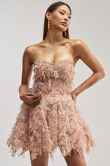 PRETTY PLEASE FLOCKED MINI DRESS IN MAUVE