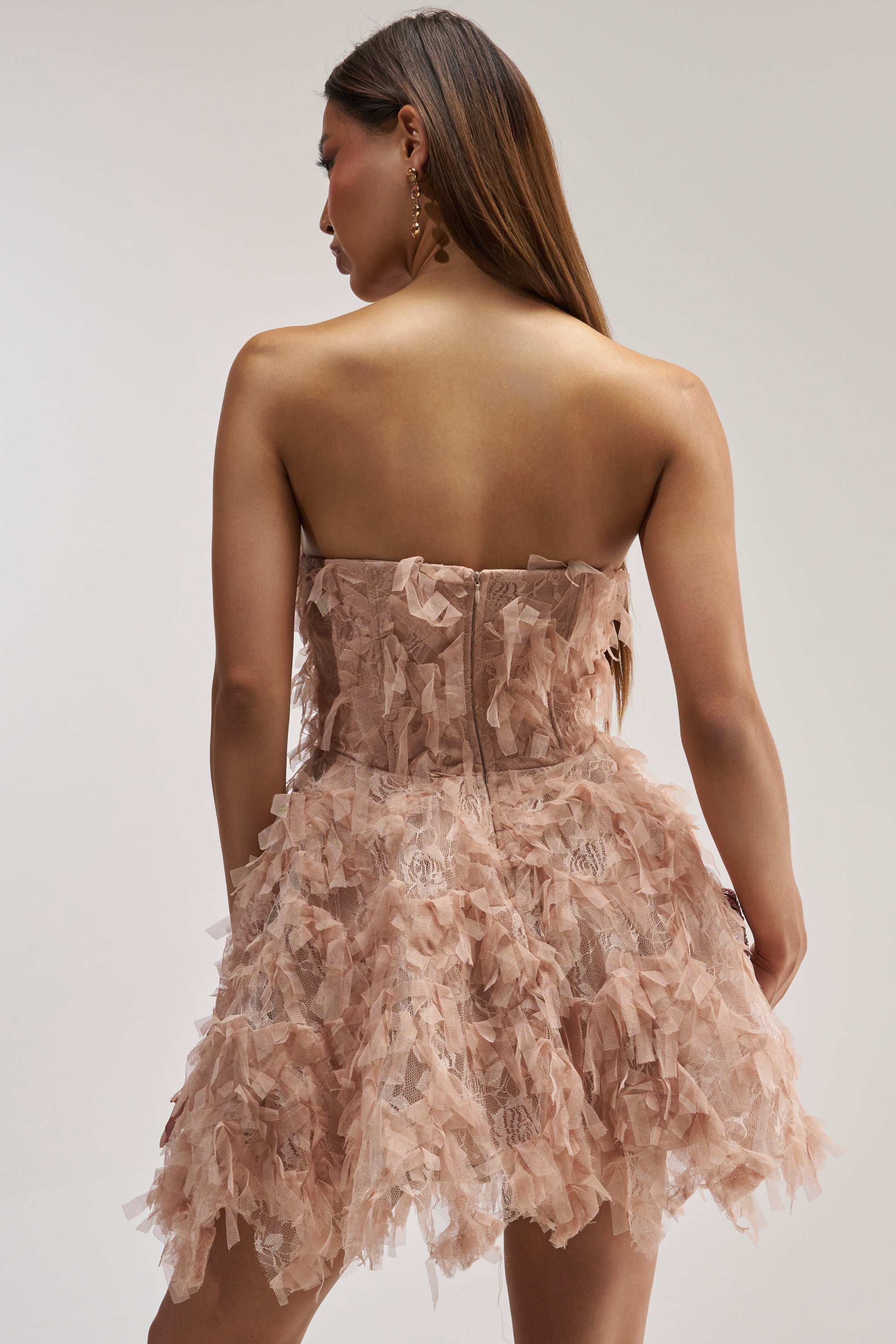 PRETTY PLEASE FLOCKED MINI DRESS IN MAUVE
