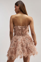 PRETTY PLEASE FLOCKED MINI DRESS IN MAUVE