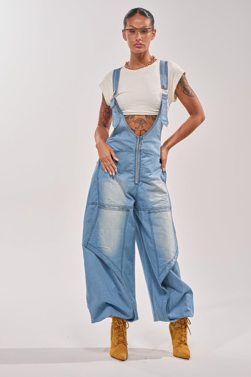 OUT TO PLAY DENIM OVERALL JUMPSUIT