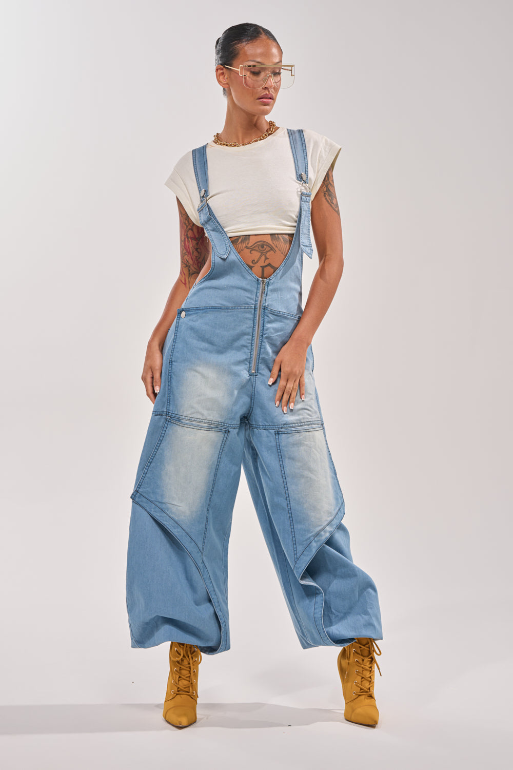 OUT TO PLAY DENIM OVERALL JUMPSUIT