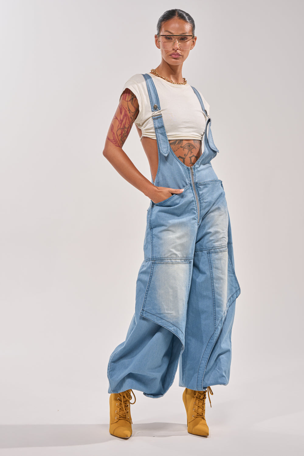 OUT TO PLAY DENIM OVERALL JUMPSUIT