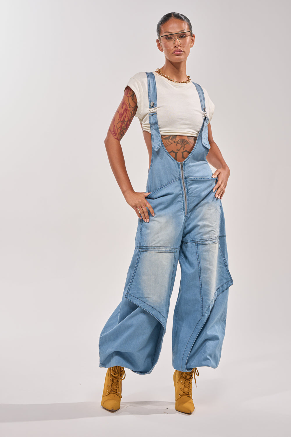 OUT TO PLAY DENIM OVERALL JUMPSUIT