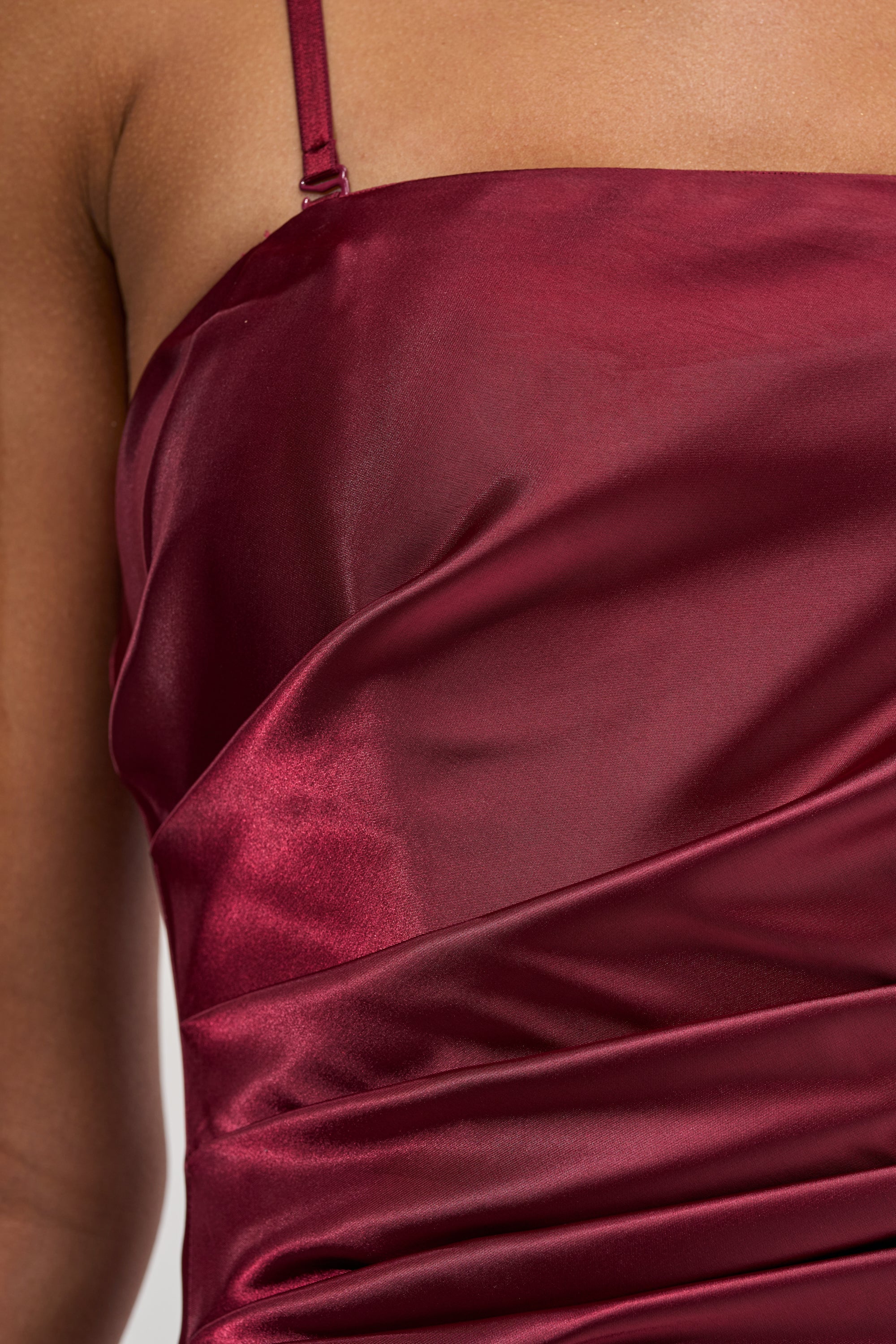 TWIRL ME TWICE SATIN MINI DRESS IN BURGUNDY