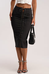 LIVI STRETCHY PINSTRIPE MIDI SKIRT