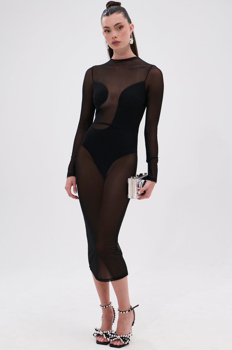 MINDING MY BUSINESS MESH MIDI DRESS
