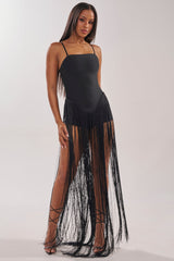 TRY ME STRAPLESS FRINGE MAXI DRESS