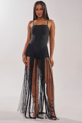 TRY ME STRAPLESS FRINGE MAXI DRESS