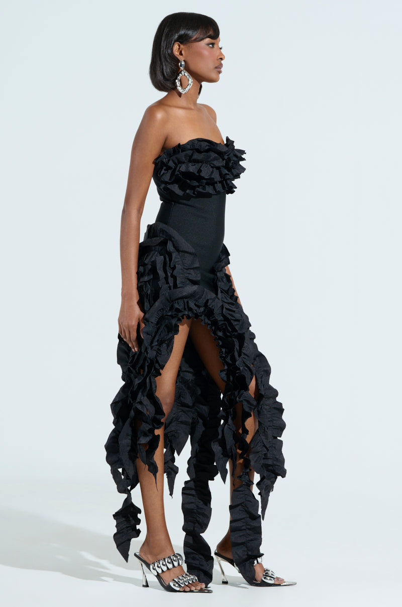 CITY LIGHTS RUFFLE MAXI DRESS
