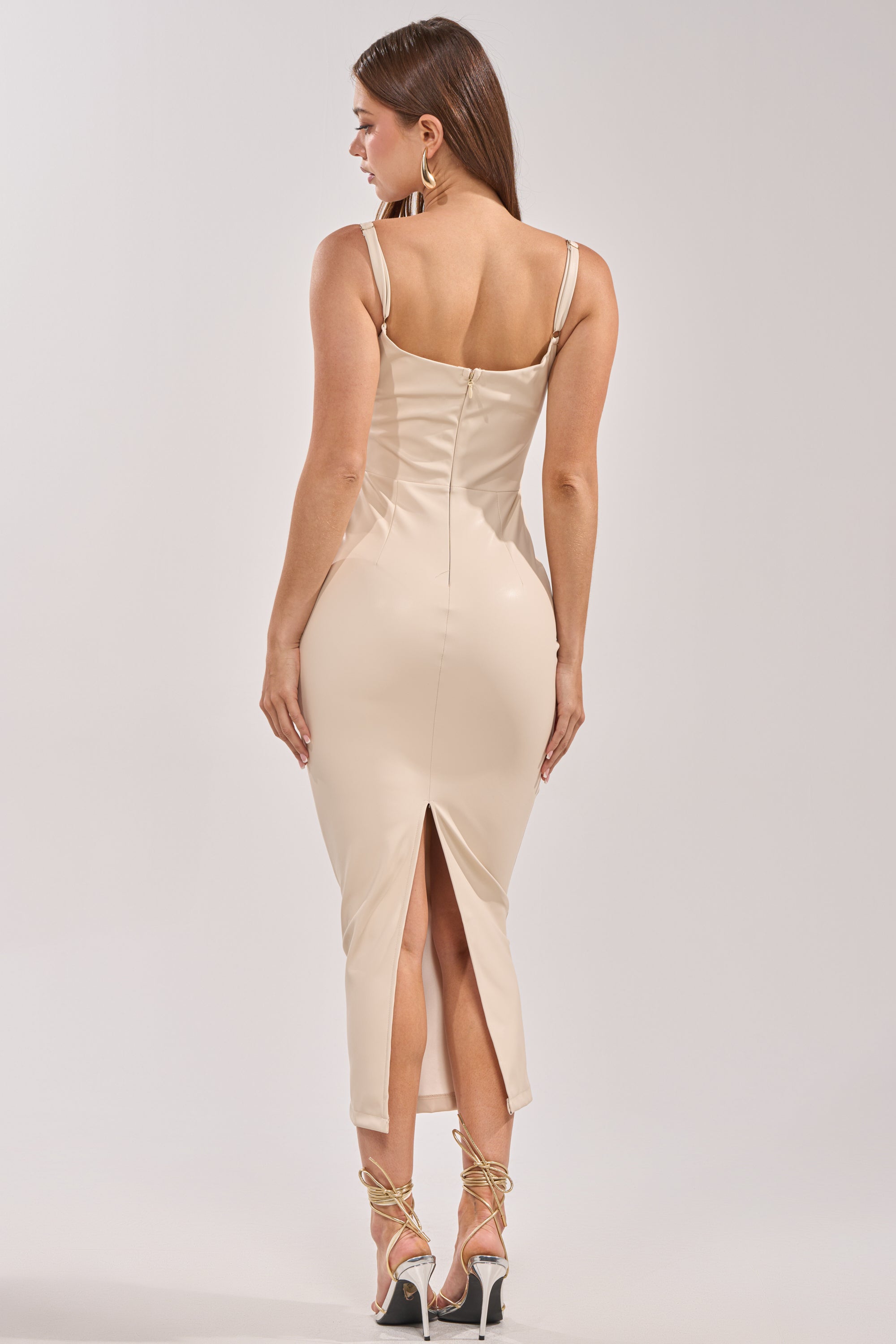 TONI CORSET PU MAXI DRESS IN WHITE