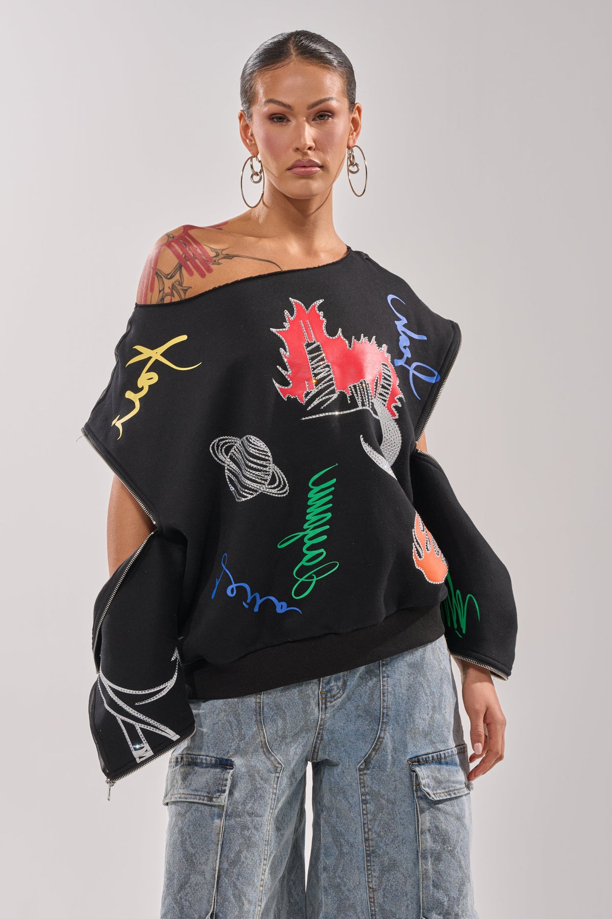 DEEP THOUGHTS OVERSIZED GRAPHIC SWEATSHIRT