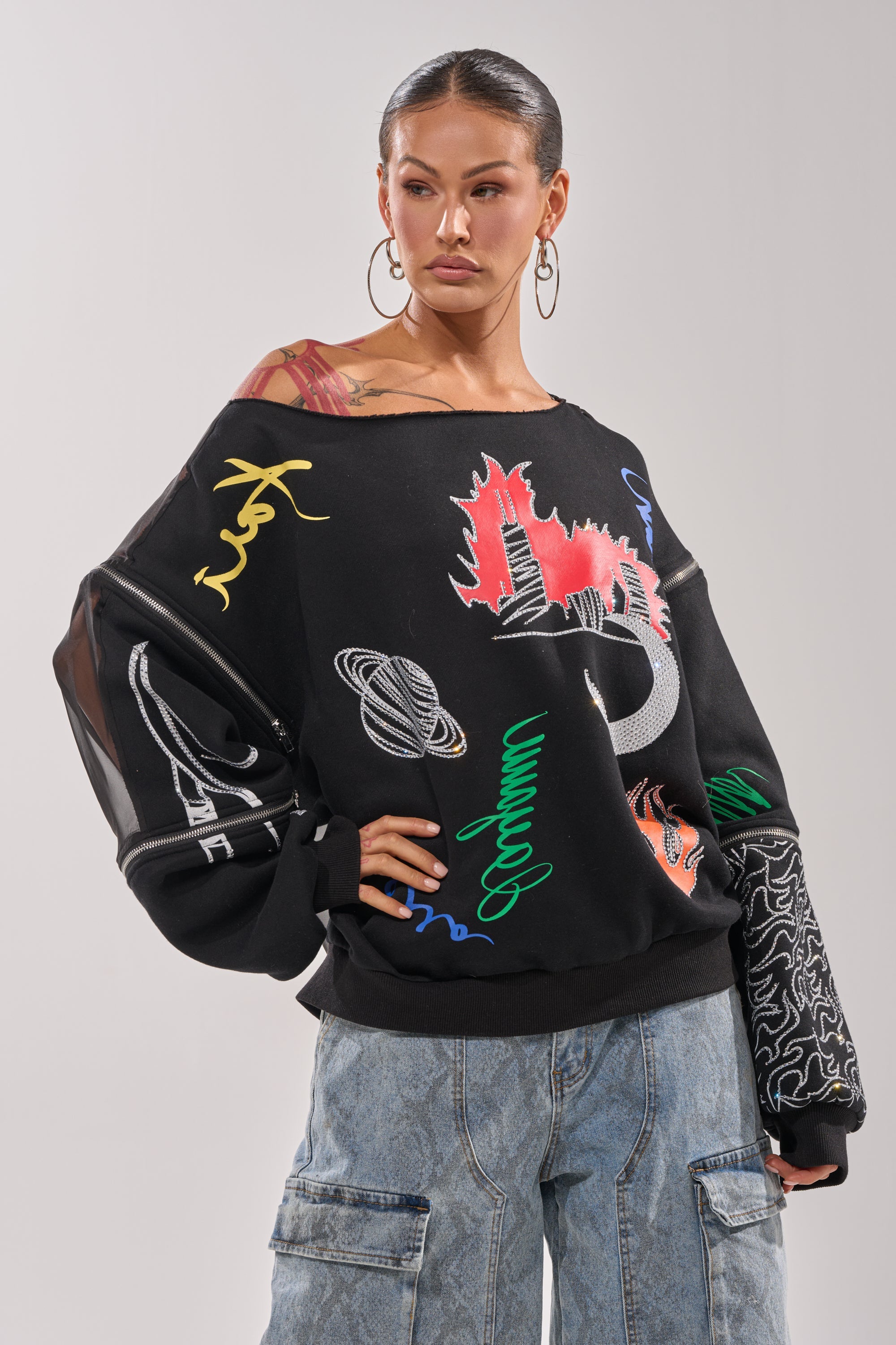 DEEP THOUGHTS OVERSIZED GRAPHIC SWEATSHIRT