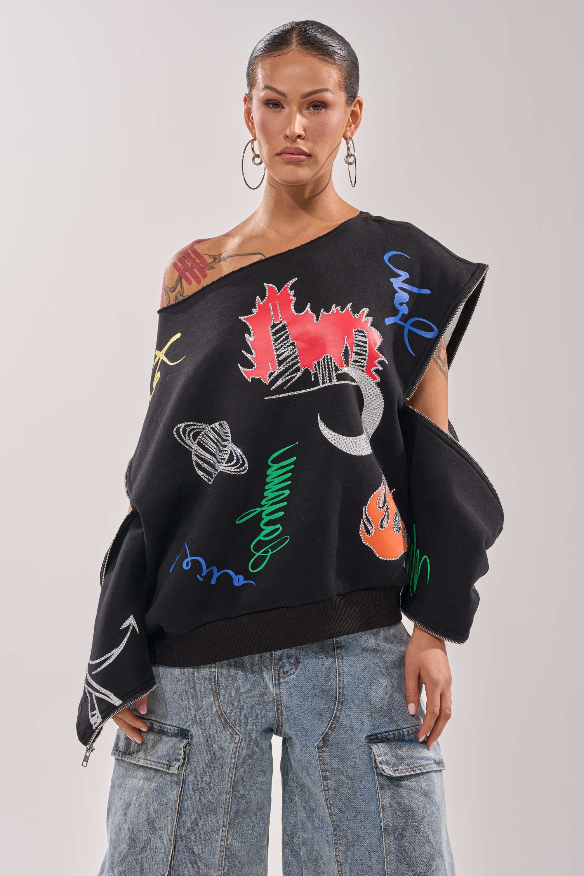 DEEP THOUGHTS OVERSIZED GRAPHIC SWEATSHIRT