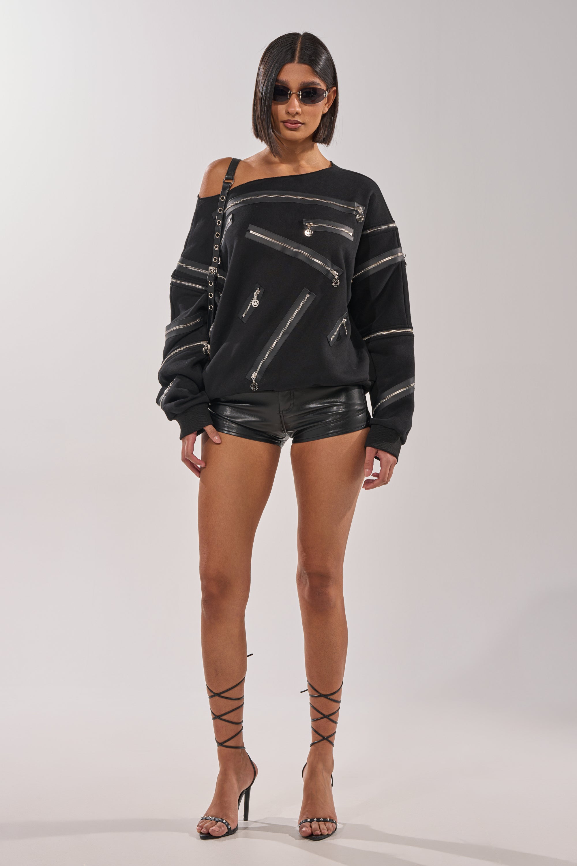 UN-ZIP ME OFF THE SHOULDER SWEATSHIRT