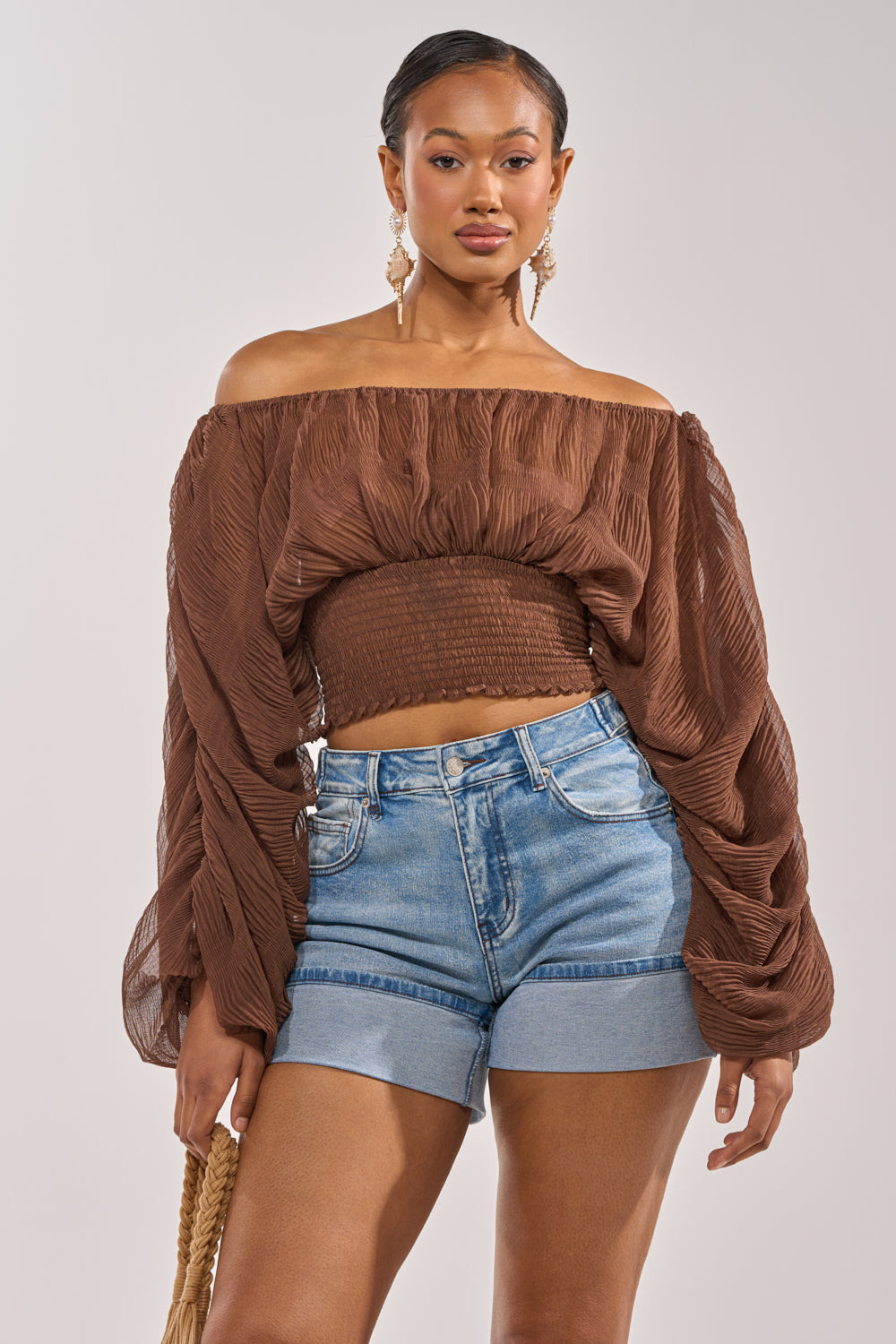 DIVINE RIGHT LONG SLEEVE BLOUSE IN BROWN