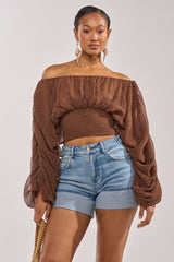 DIVINE RIGHT LONG SLEEVE BLOUSE IN BROWN