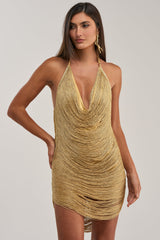 MATCHING ENERGY METALLIC FRINGE MINI DRESS IN GOLD