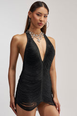 DID SOMEONE SAY FIERCE FRINGE MINI DRESS IN BLACK